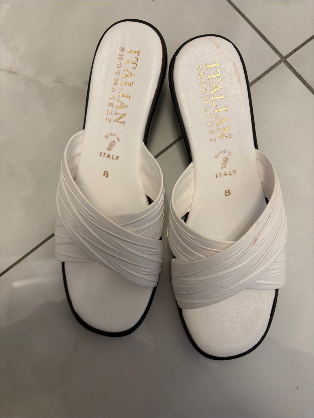Italian Shoemakers White Crisscross Slide Mules